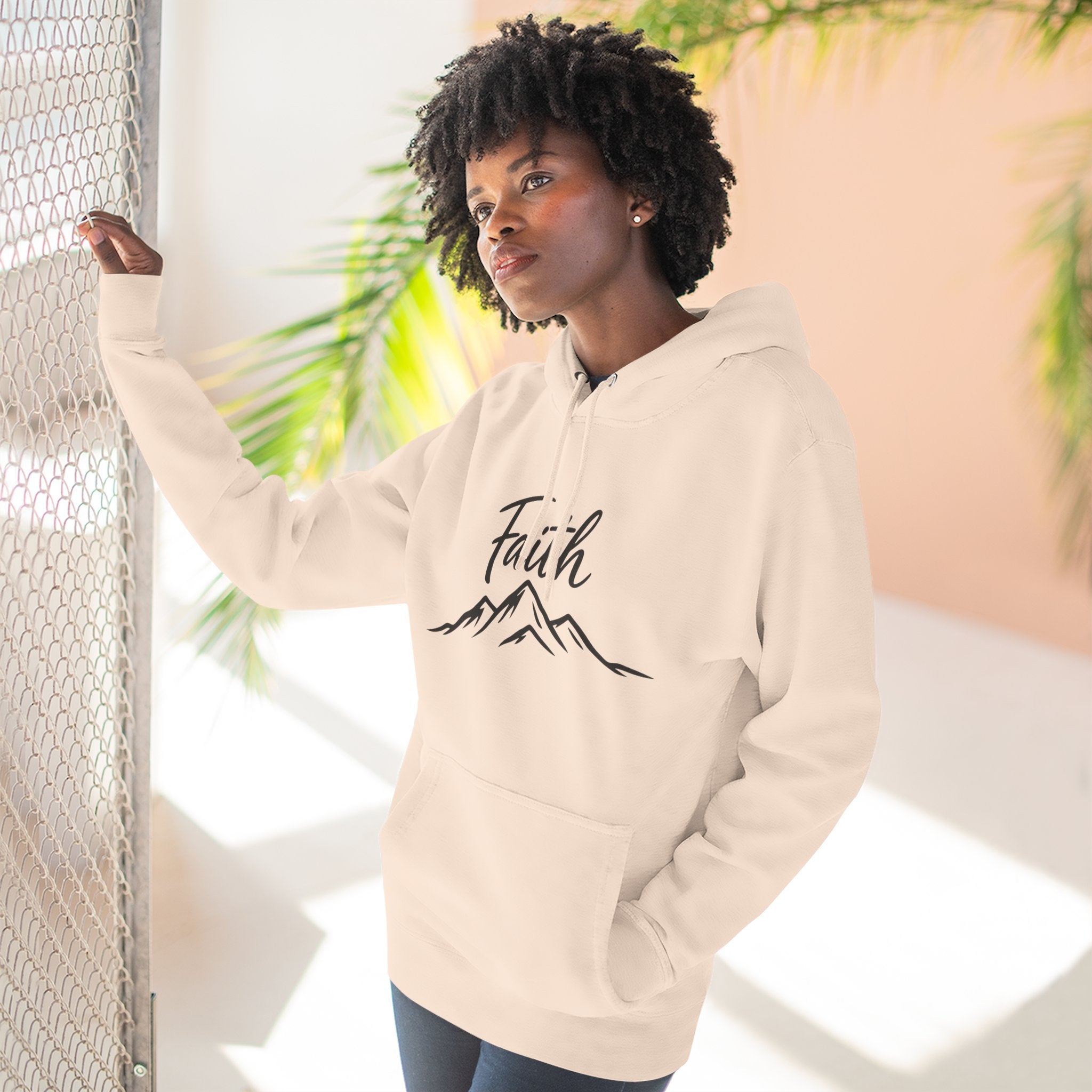 Faith Mountain Hoodie — Minimal Script Mountain Graphic Pullover