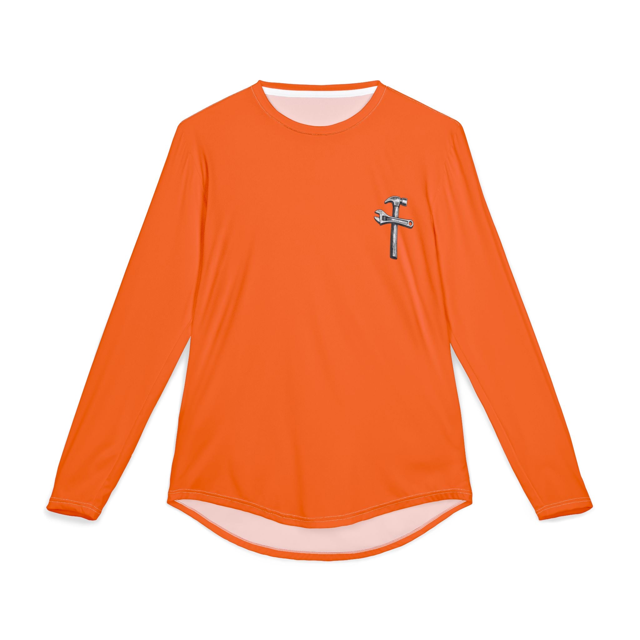 Built by God Work Shirt — Men’s UV Long Sleeve with Cross & Tools (Hebrews 3:4)