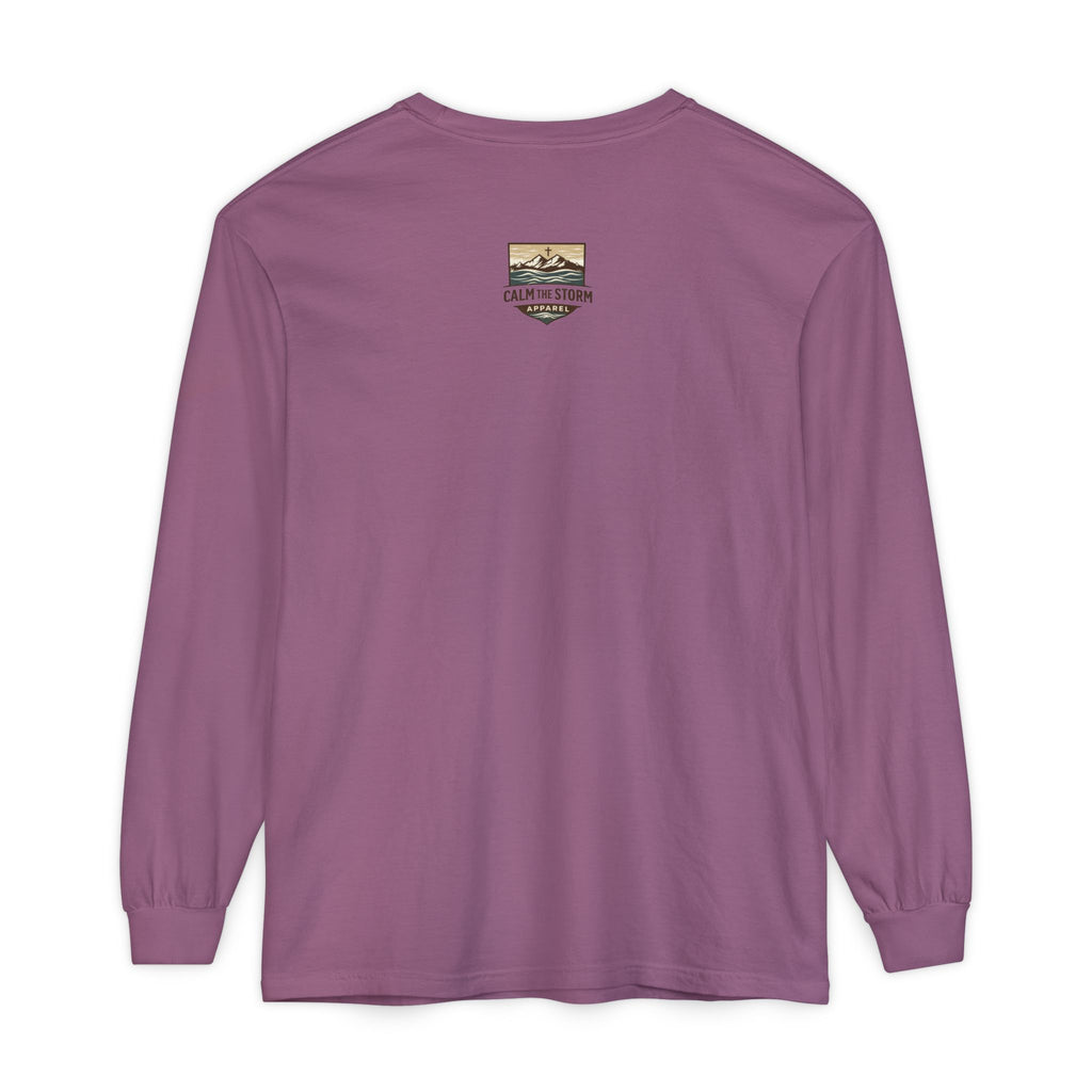 Faith Over Fear Long Sleeve Tee — Inspirational Mountain Graphic