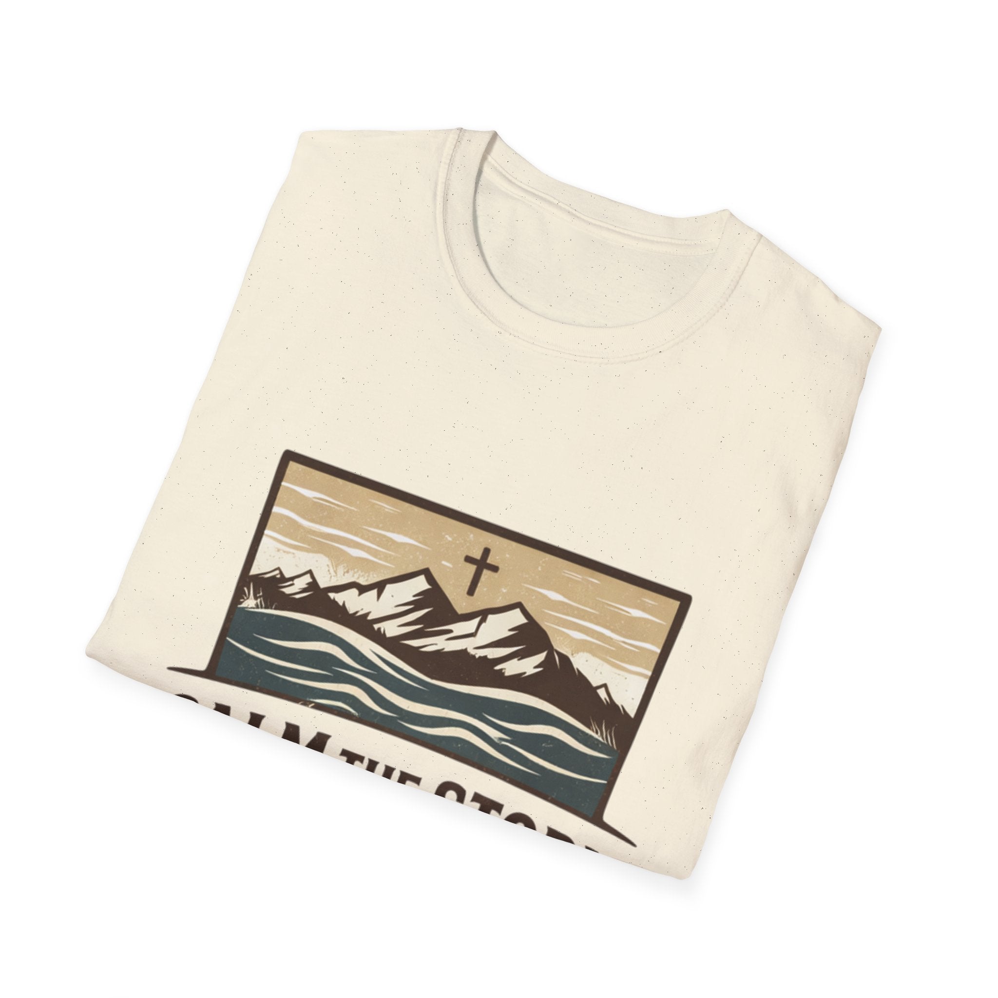 Calm The Storm Mountain Tee — Christian Cross Outdoor Graphic T-Shirt