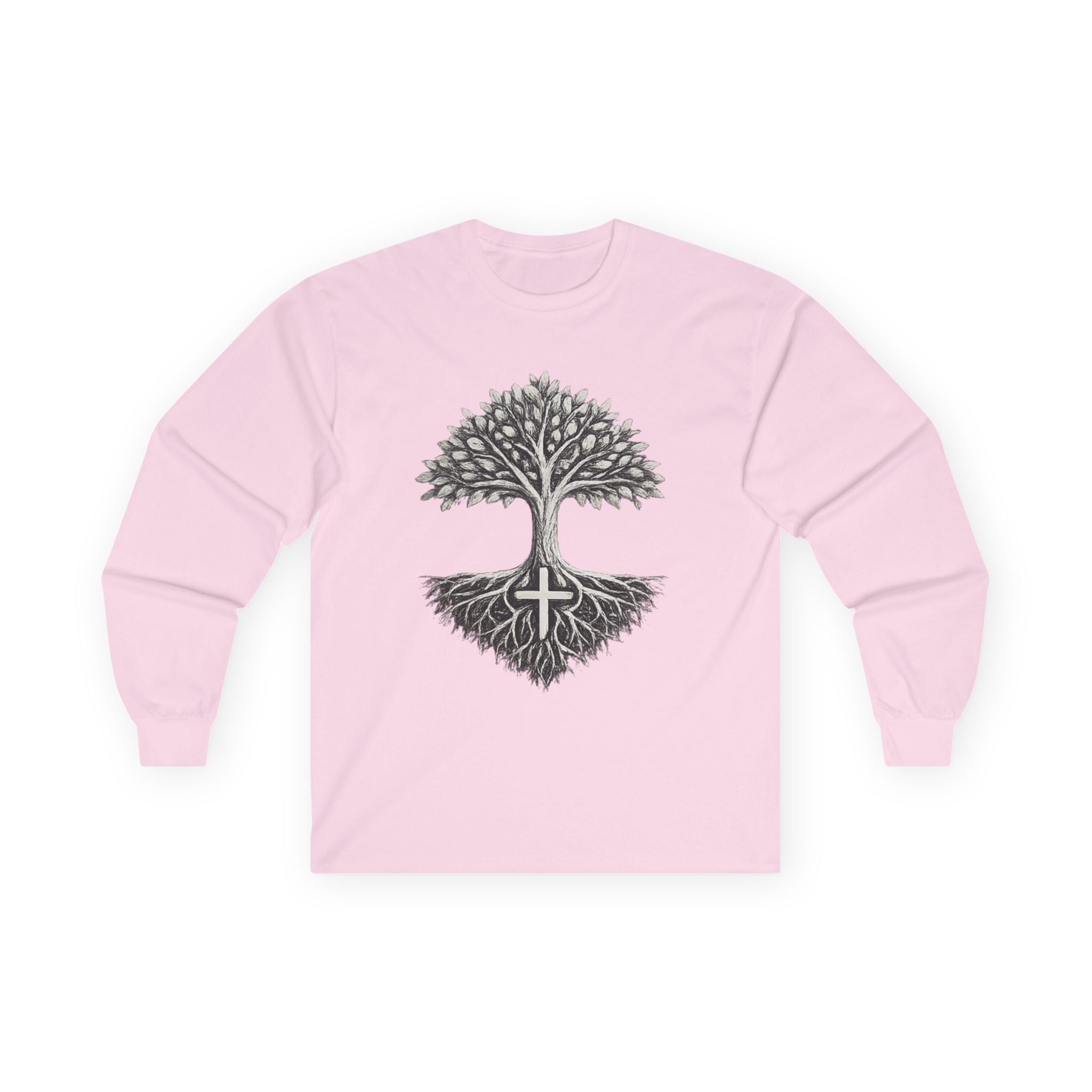 Tree of Life Long Sleeve Tee — Roots & Cross Graphic Spiritual Shirt