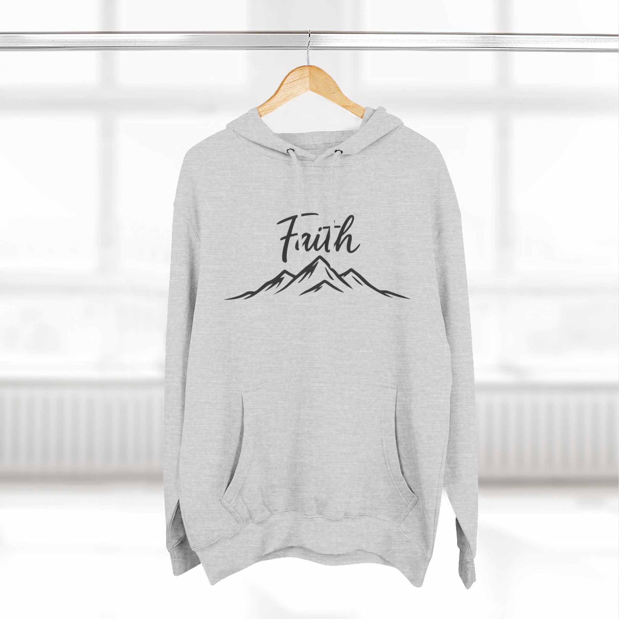 Faith Mountain Hoodie — Minimal Script Mountain Graphic Pullover