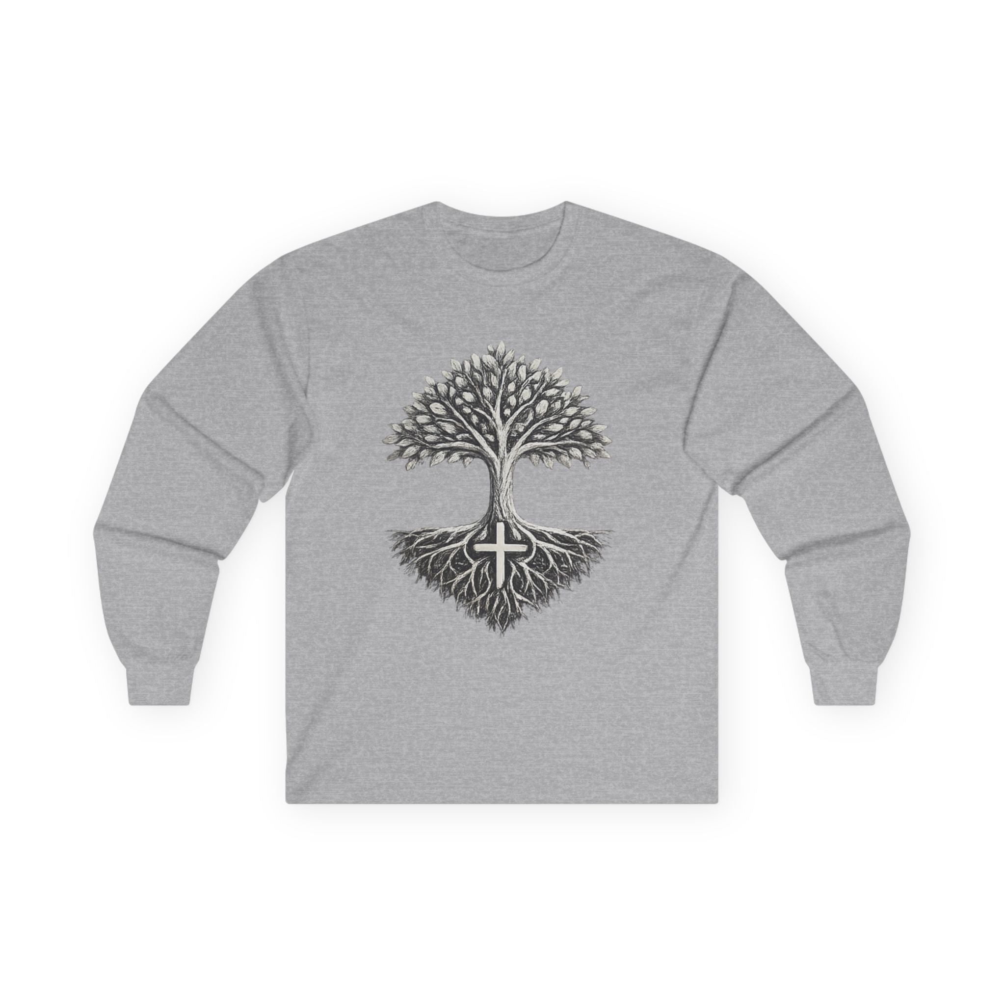Tree of Life Long Sleeve Tee — Roots & Cross Graphic Spiritual Shirt