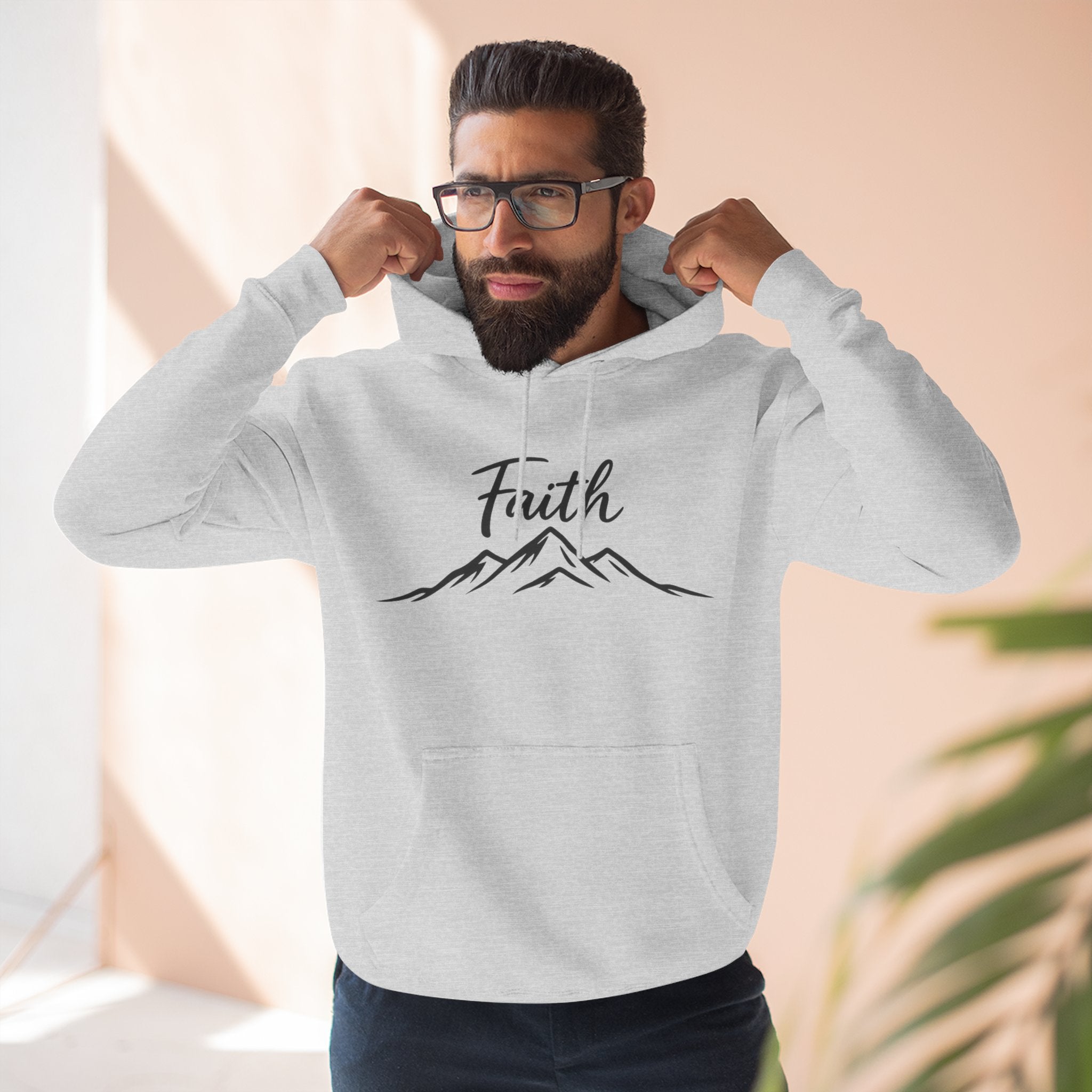 Faith Mountain Hoodie — Minimal Script Mountain Graphic Pullover