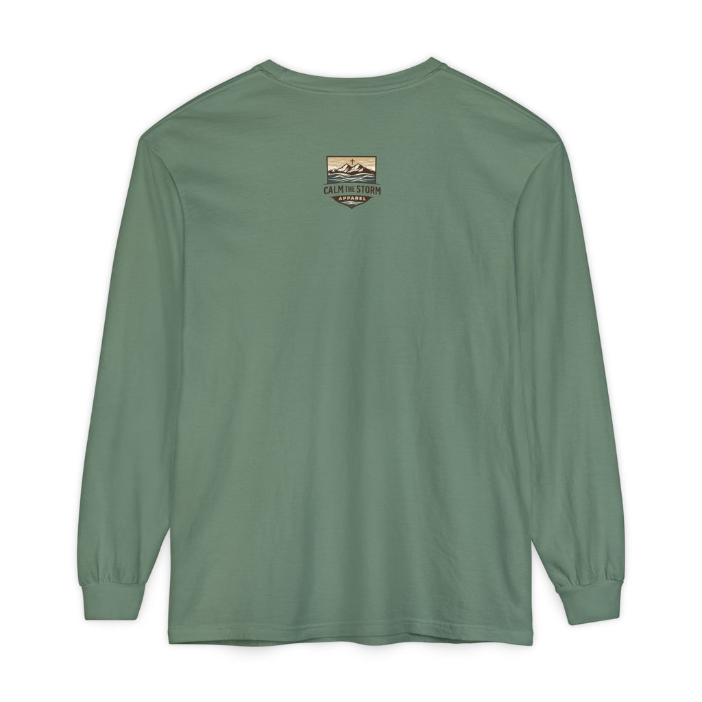 Faith Over Fear Long Sleeve Tee — Inspirational Mountain Graphic