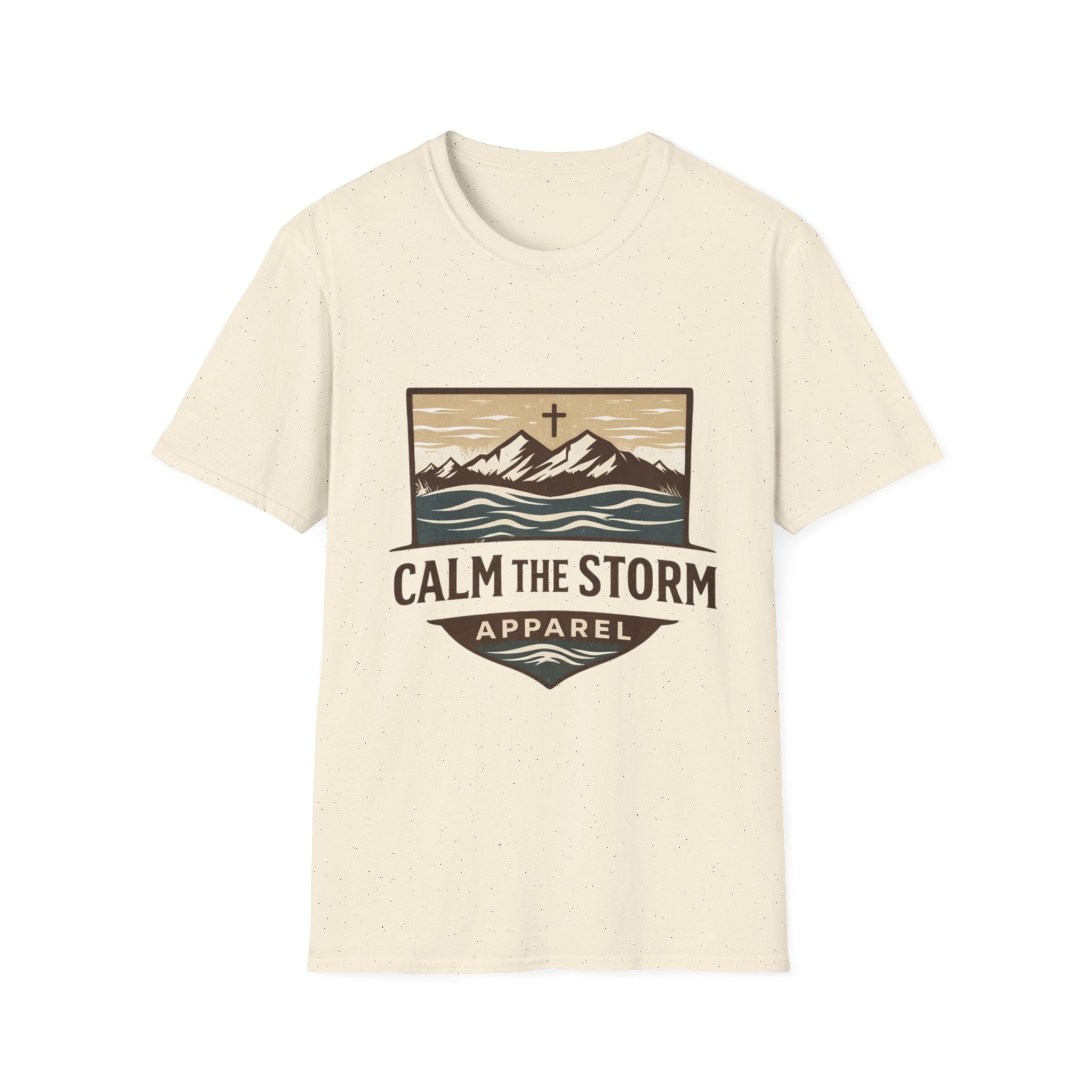 Calm The Storm Mountain Tee — Christian Cross Outdoor Graphic T-Shirt