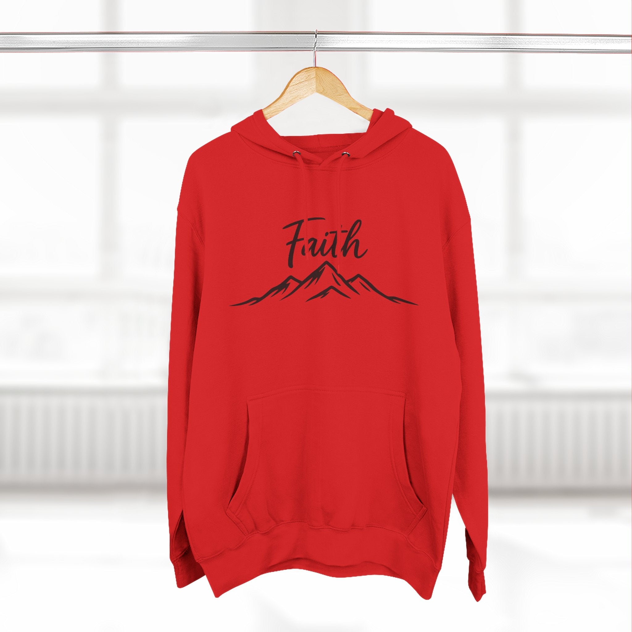 Faith Mountain Hoodie — Minimal Script Mountain Graphic Pullover