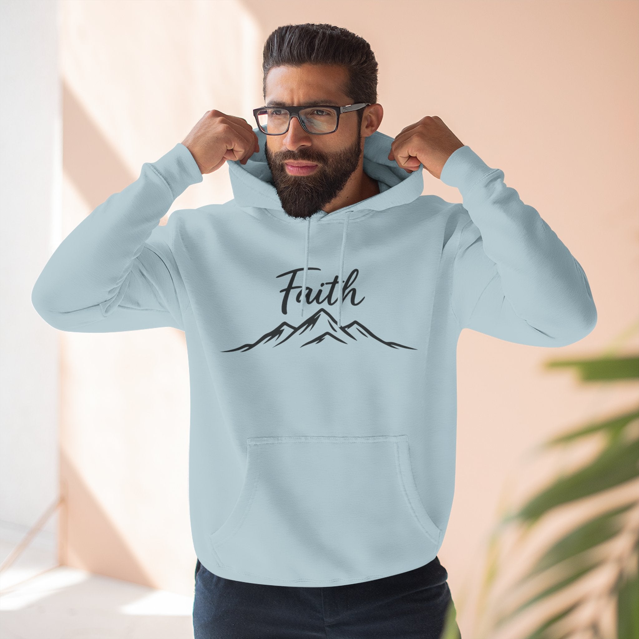Faith Mountain Hoodie — Minimal Script Mountain Graphic Pullover