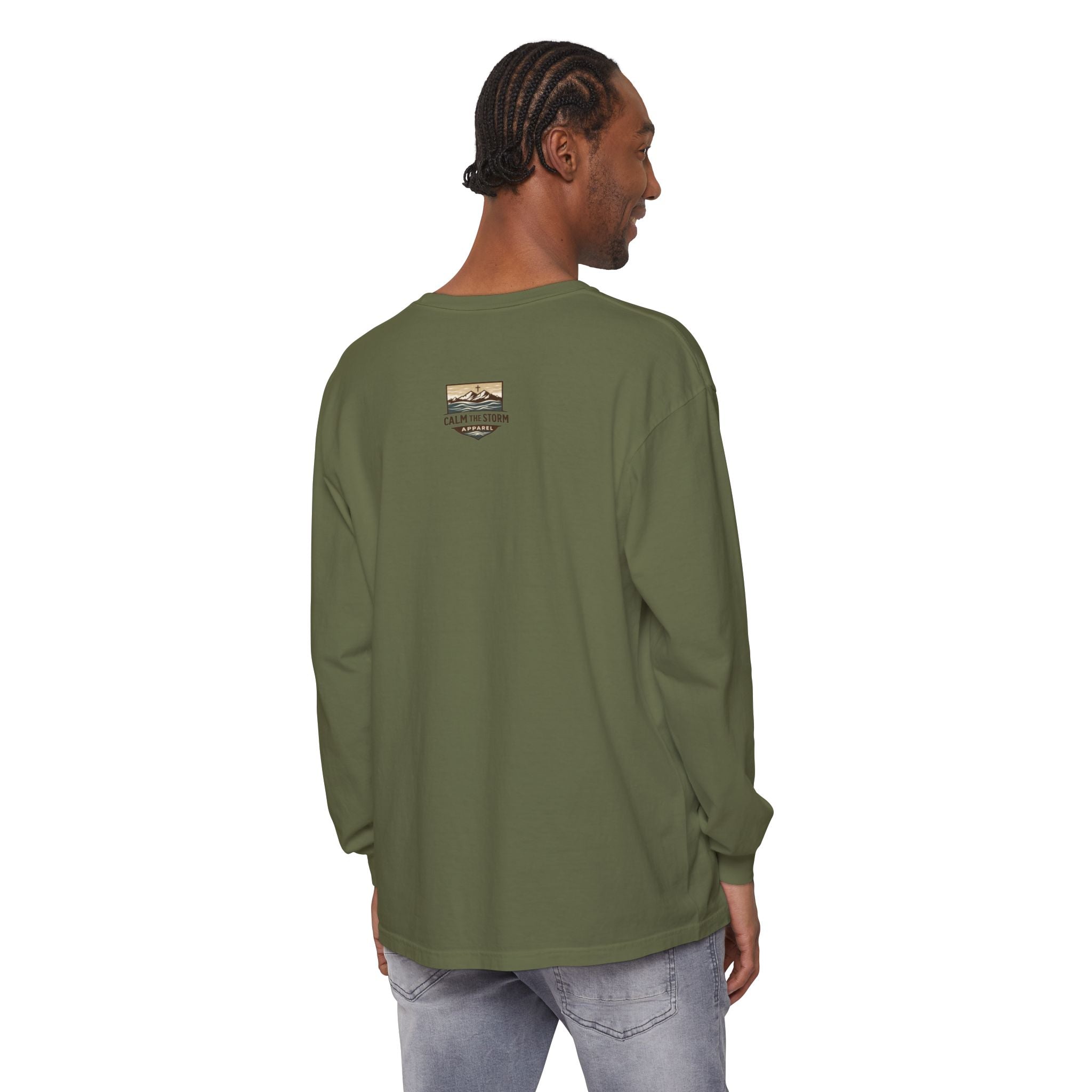 Faith Over Fear Long Sleeve Tee — Inspirational Mountain Graphic