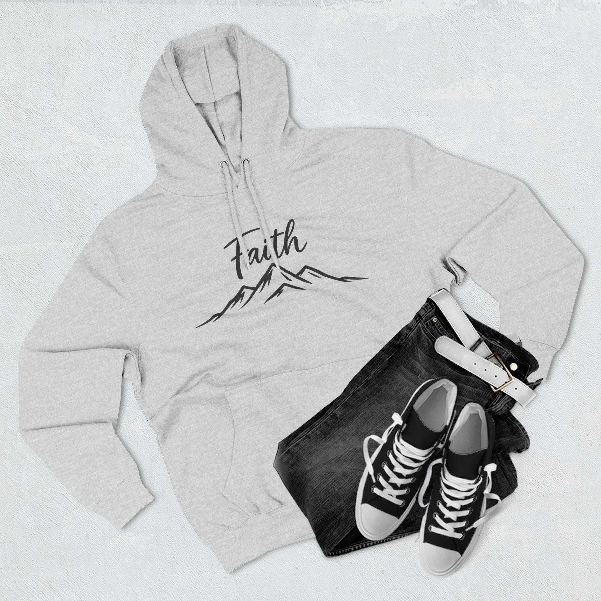 Faith Mountain Hoodie — Minimal Script Mountain Graphic Pullover