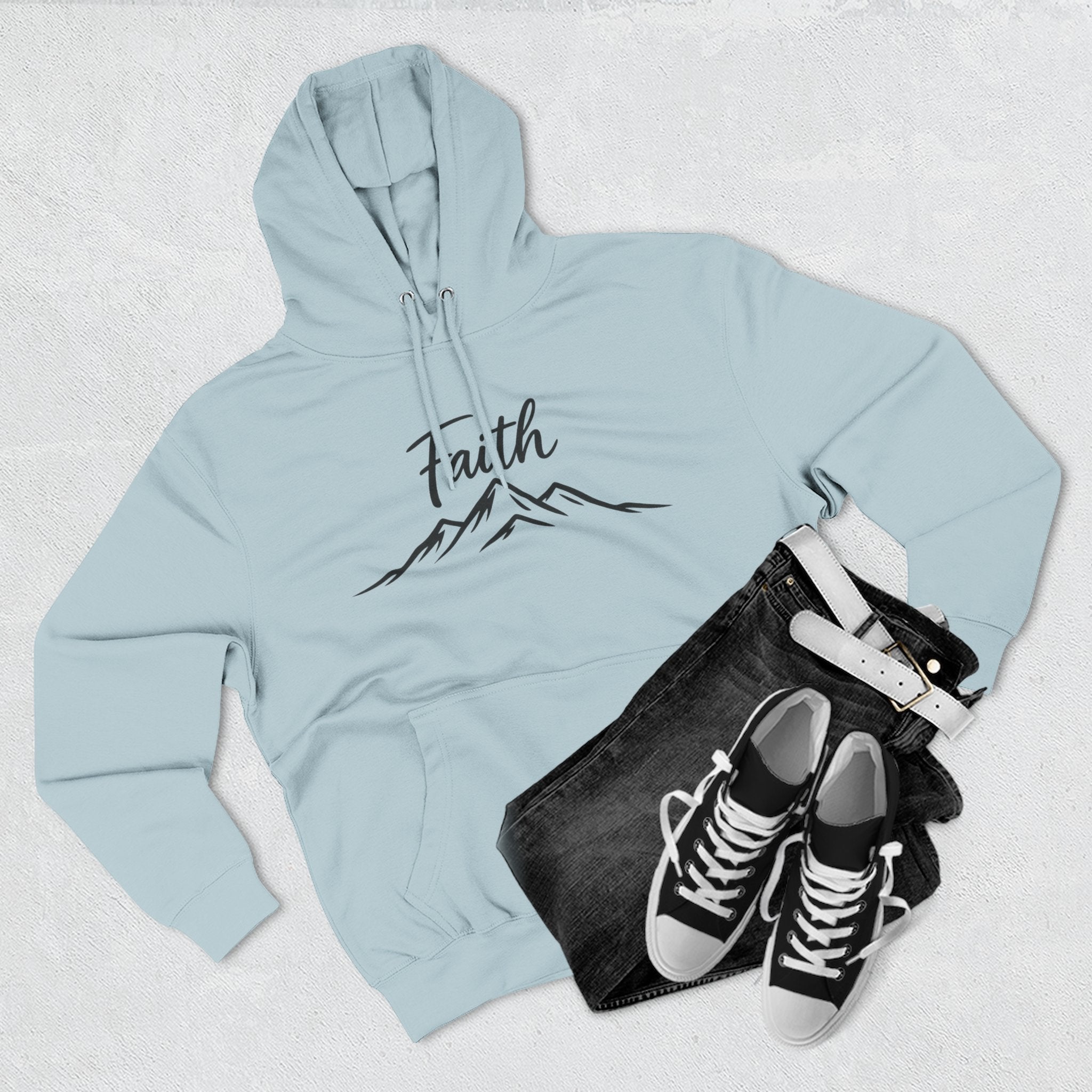 Faith Mountain Hoodie — Minimal Script Mountain Graphic Pullover