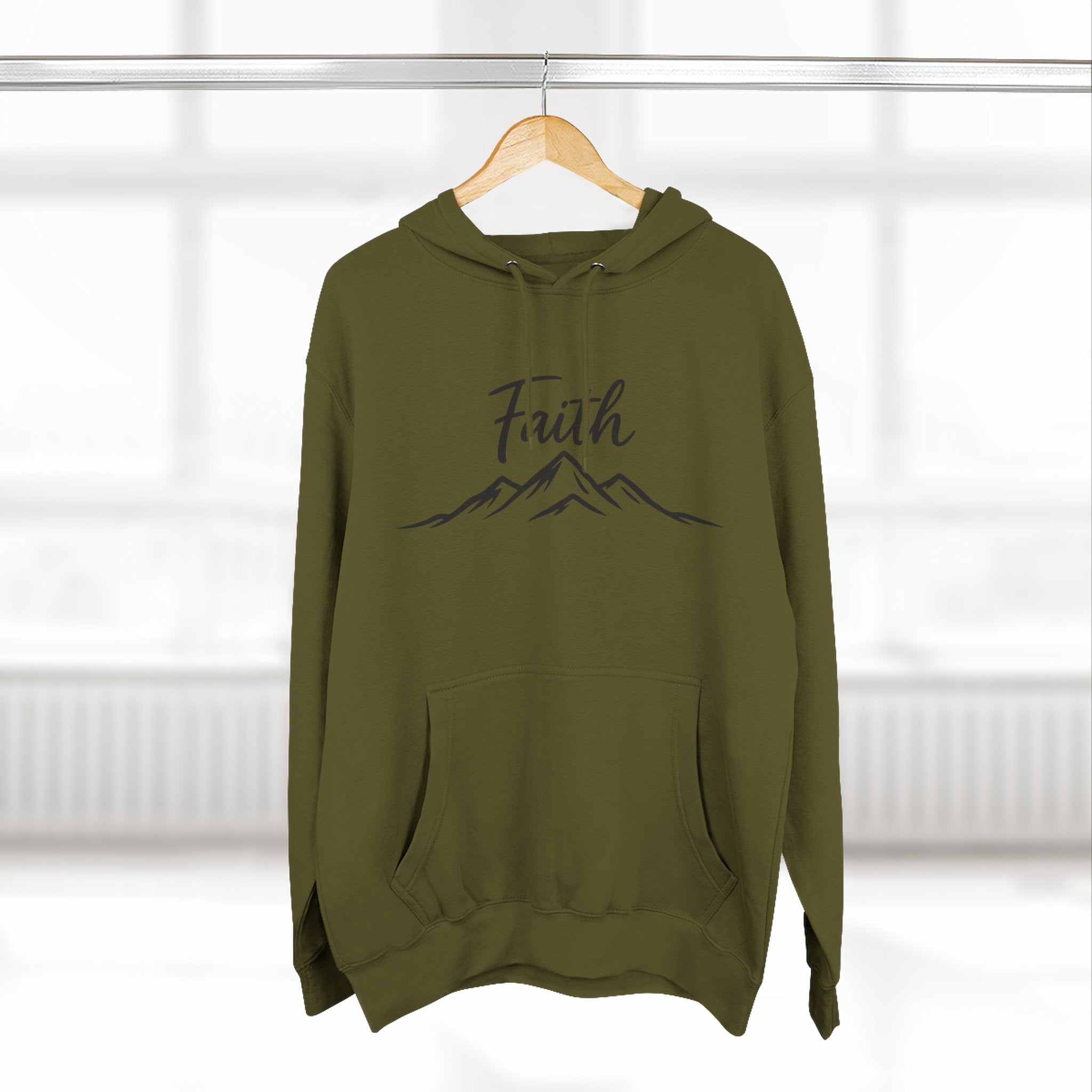 Faith Mountain Hoodie — Minimal Script Mountain Graphic Pullover