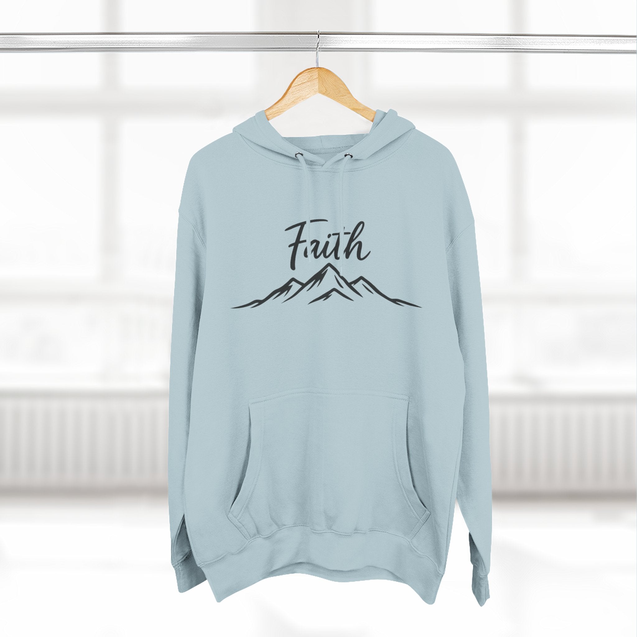 Faith Mountain Hoodie — Minimal Script Mountain Graphic Pullover