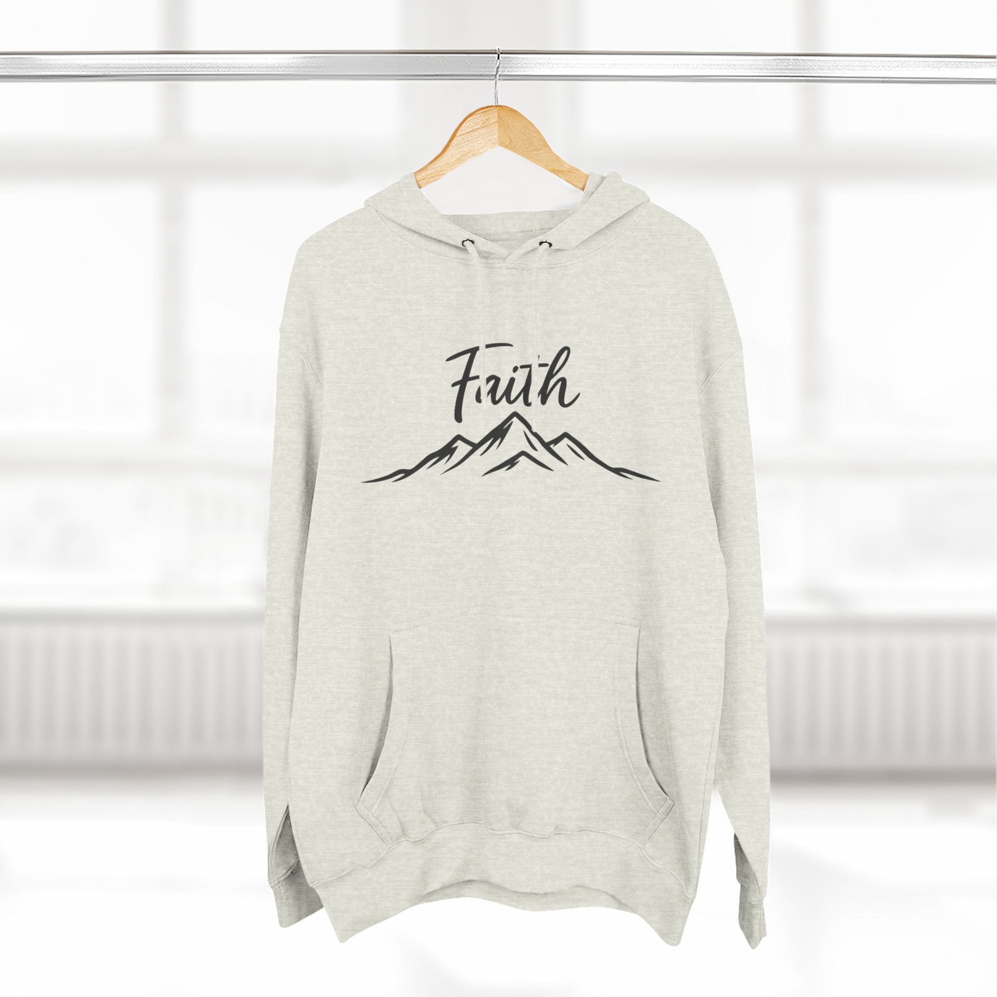 Faith Mountain Hoodie — Minimal Script Mountain Graphic Pullover