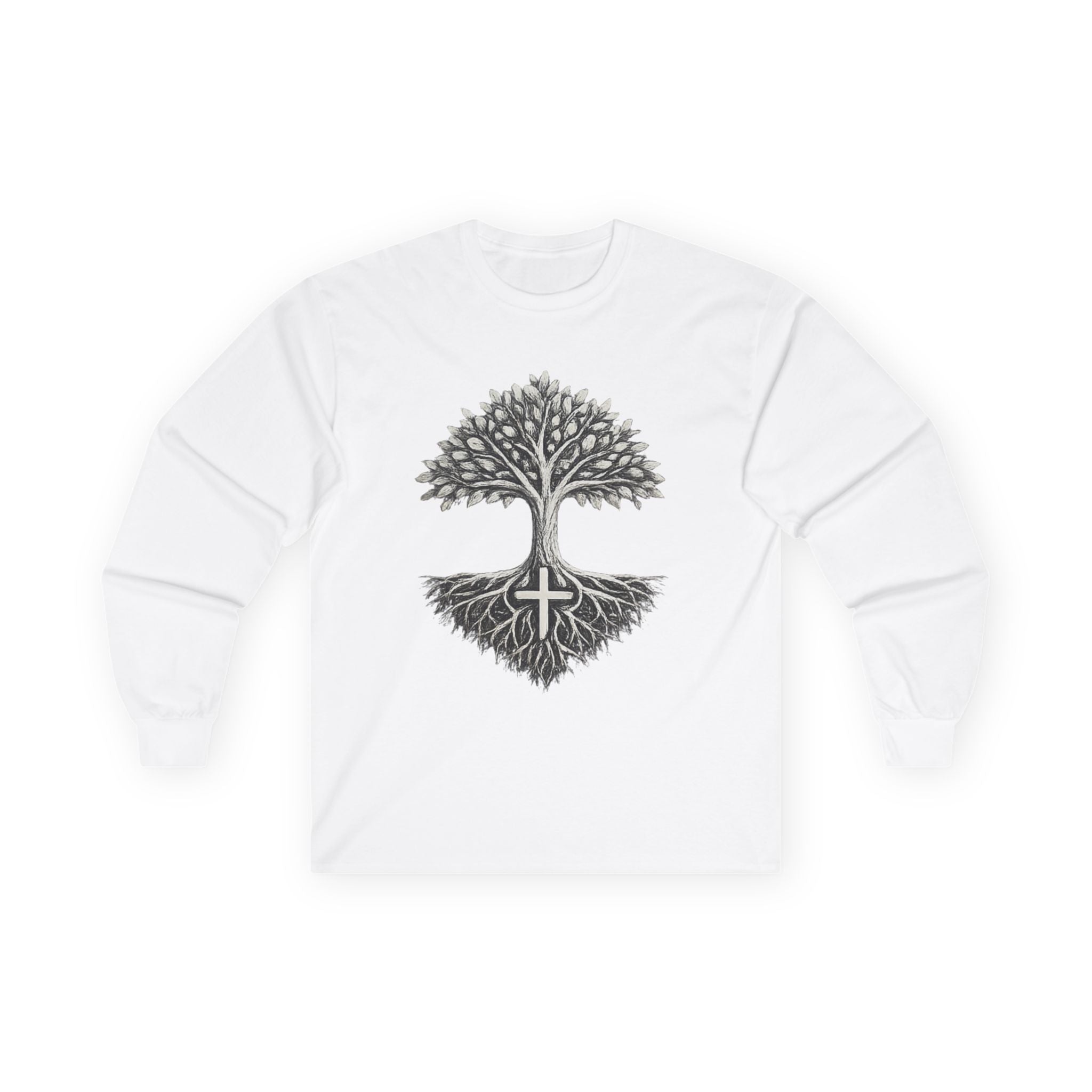 Tree of Life Long Sleeve Tee — Roots & Cross Graphic Spiritual Shirt