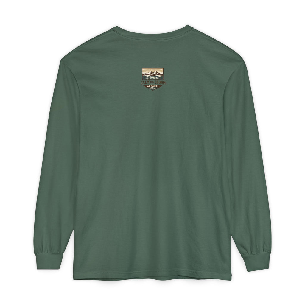 Faith Over Fear Long Sleeve Tee — Inspirational Mountain Graphic