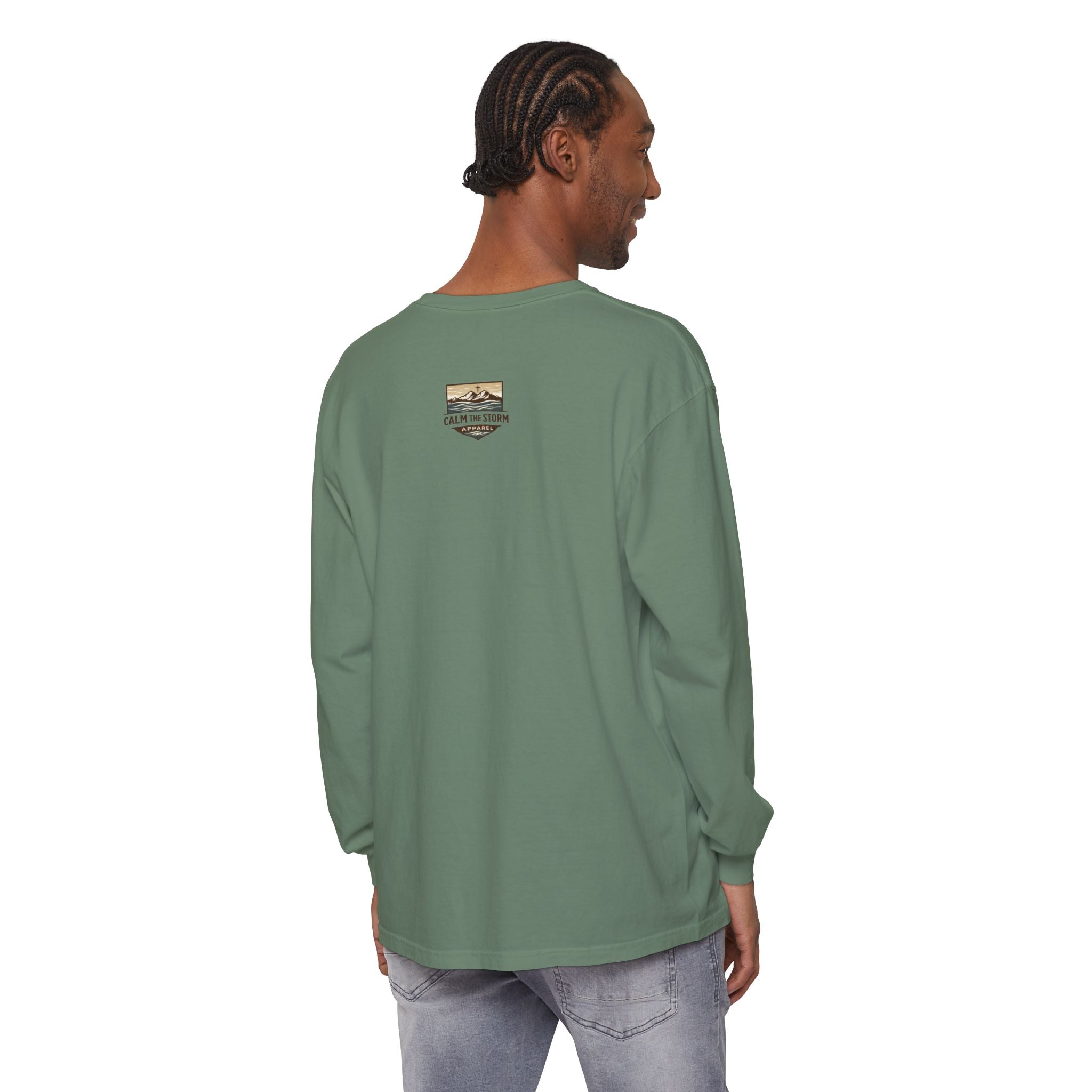 Faith Over Fear Long Sleeve Tee — Inspirational Mountain Graphic