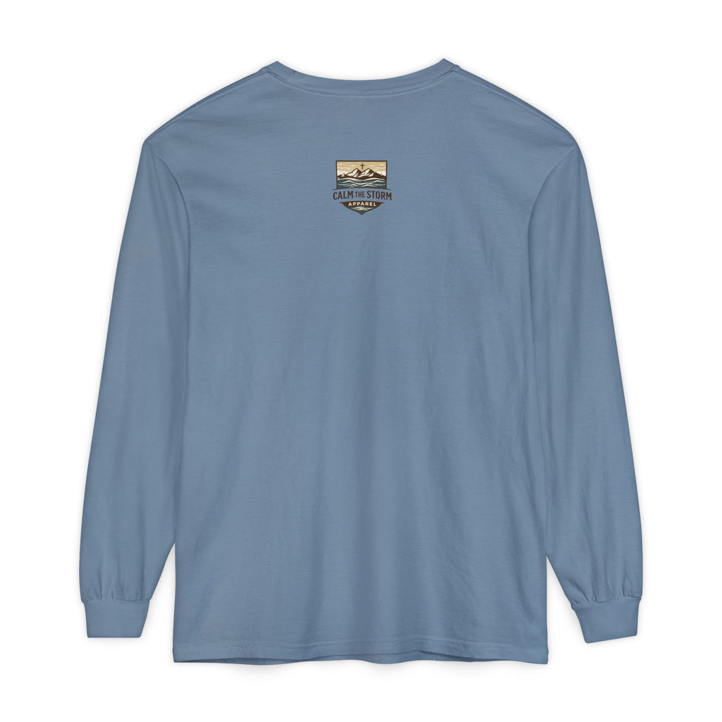 Faith Over Fear Long Sleeve Tee — Inspirational Mountain Graphic