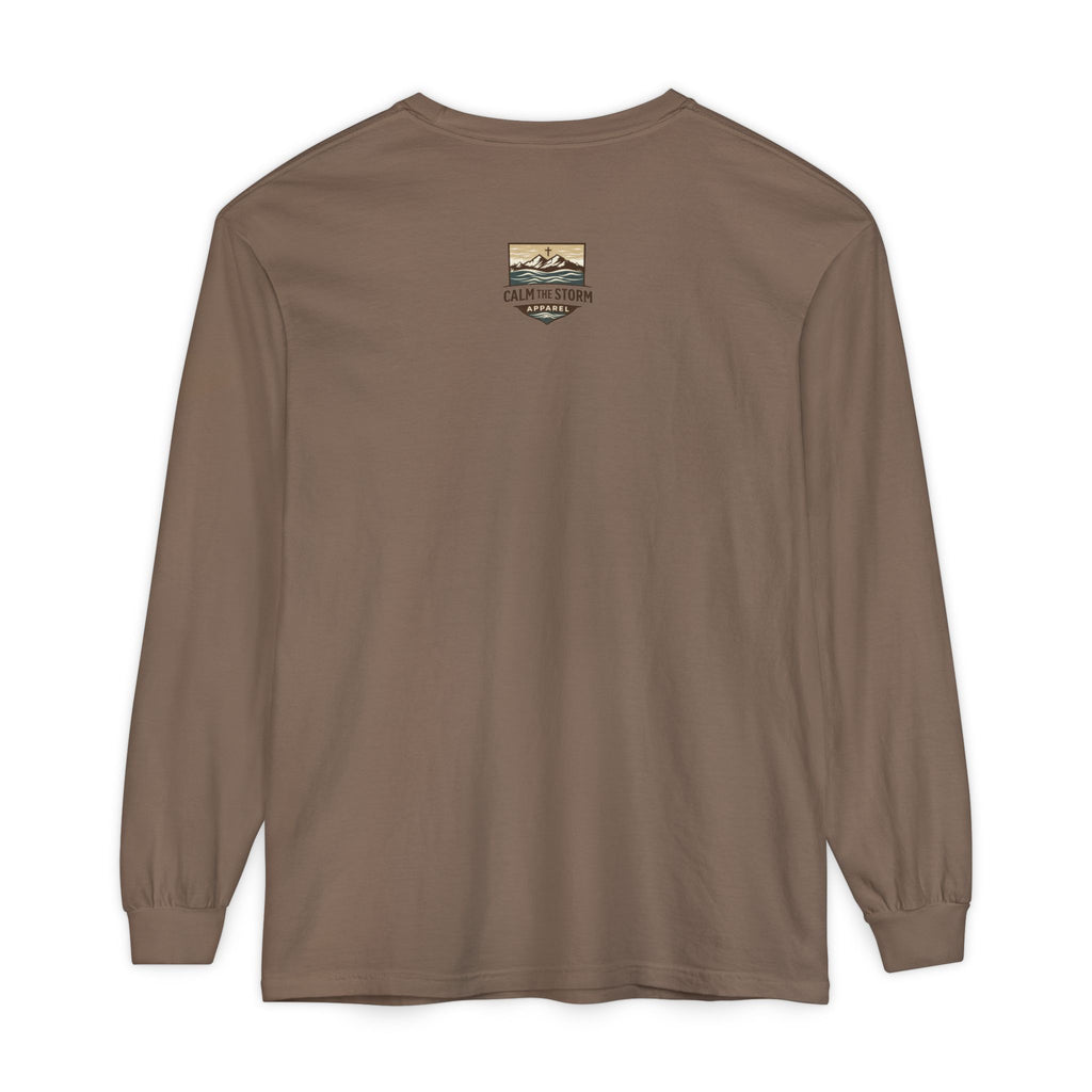 Faith Over Fear Long Sleeve Tee — Inspirational Mountain Graphic