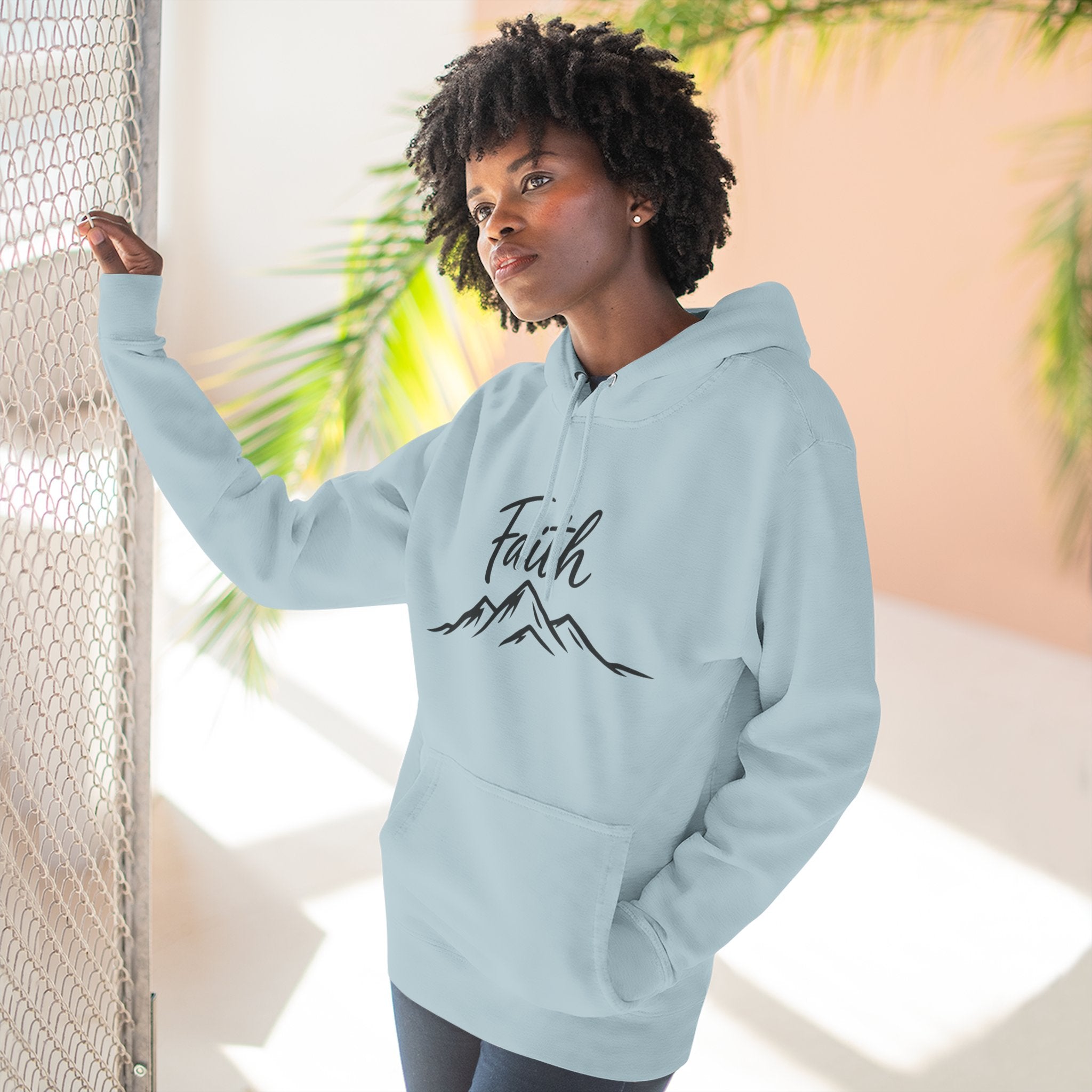Faith Mountain Hoodie — Minimal Script Mountain Graphic Pullover