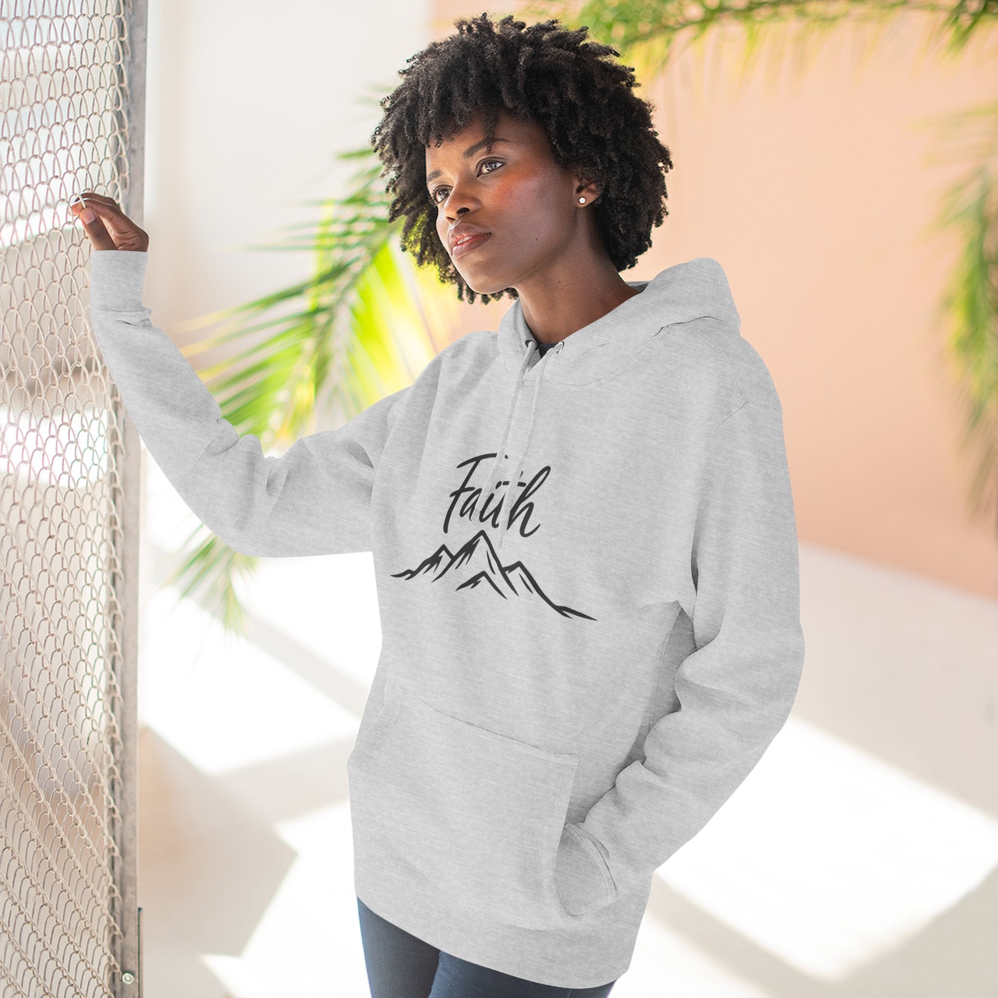 Faith Mountain Hoodie — Minimal Script Mountain Graphic Pullover