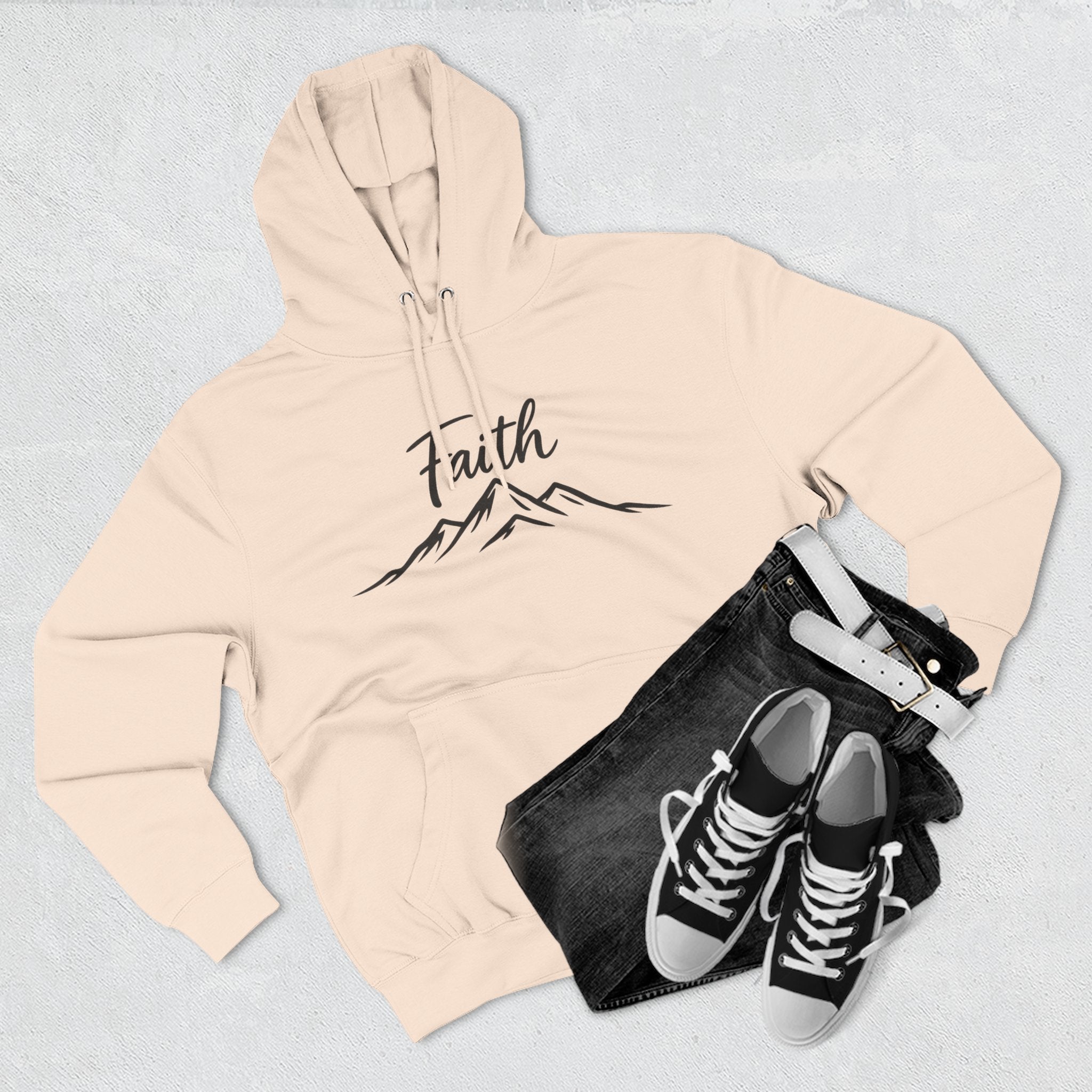 Faith Mountain Hoodie — Minimal Script Mountain Graphic Pullover