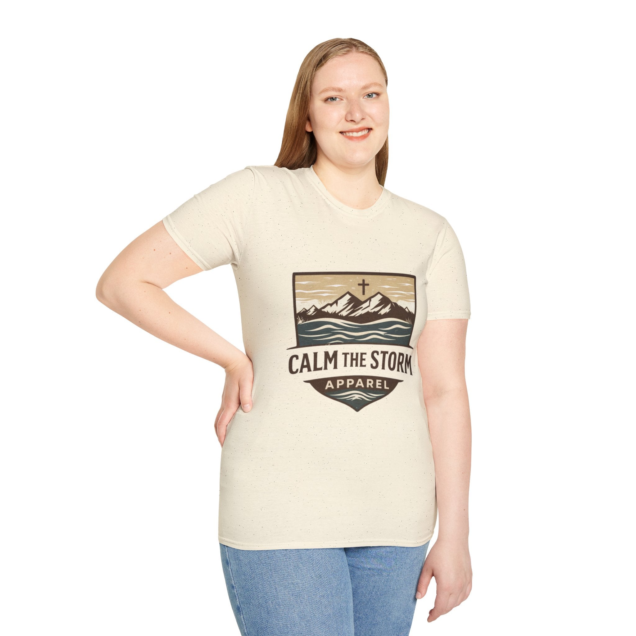 Calm The Storm Mountain Tee — Christian Cross Outdoor Graphic T-Shirt