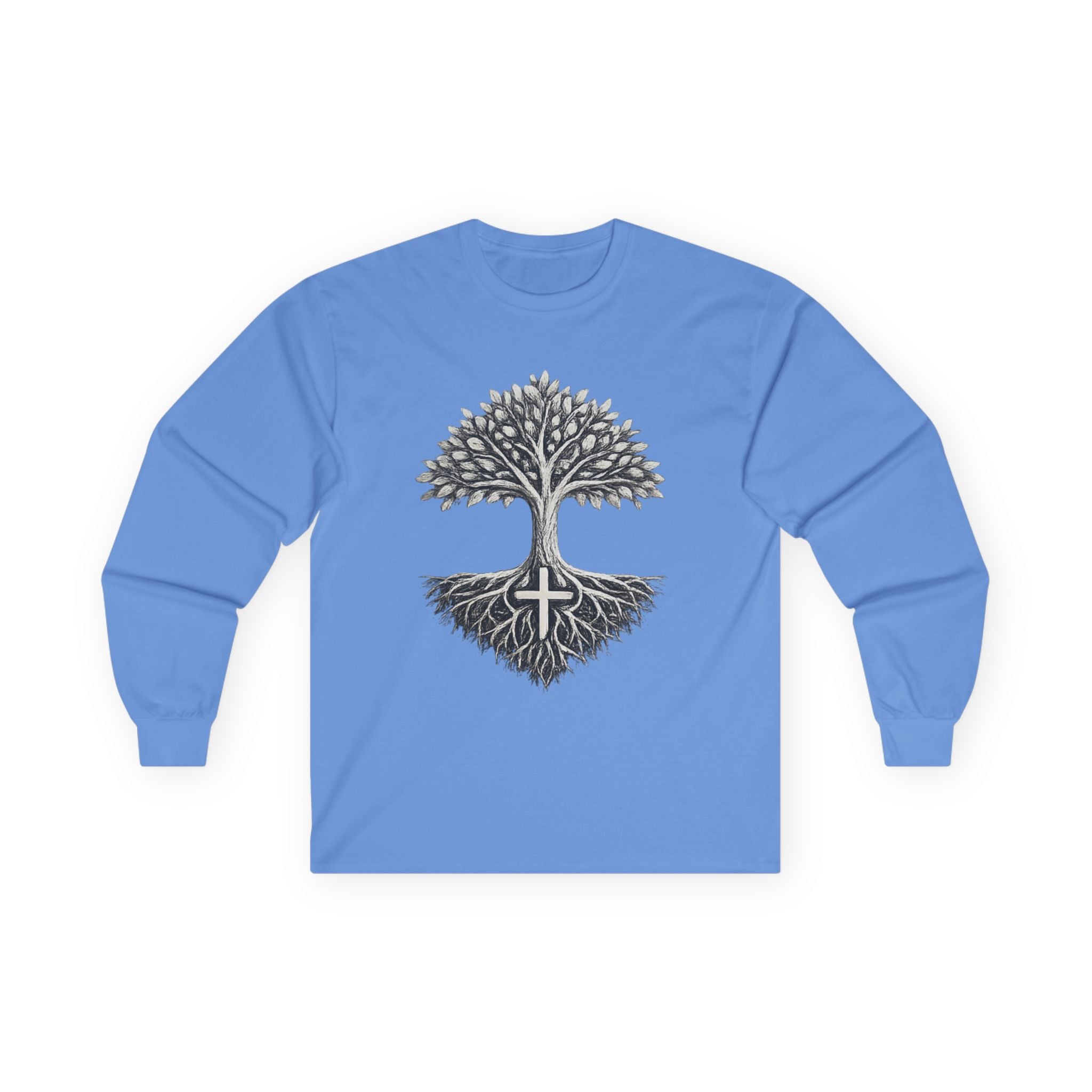 Tree of Life Long Sleeve Tee — Roots & Cross Graphic Spiritual Shirt