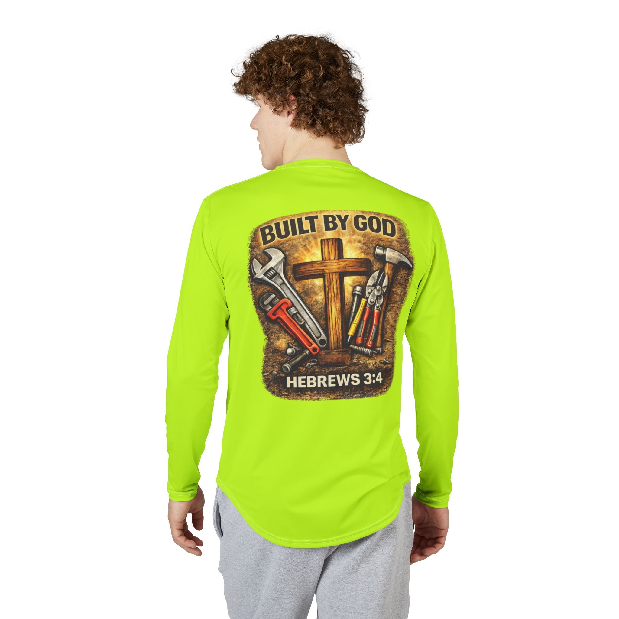 Built By God Long Sleeve UV Shirt — Hebrews 3:4 Christian Workwear