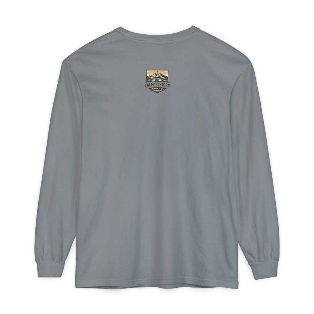 Faith Over Fear Long Sleeve Tee — Inspirational Mountain Graphic