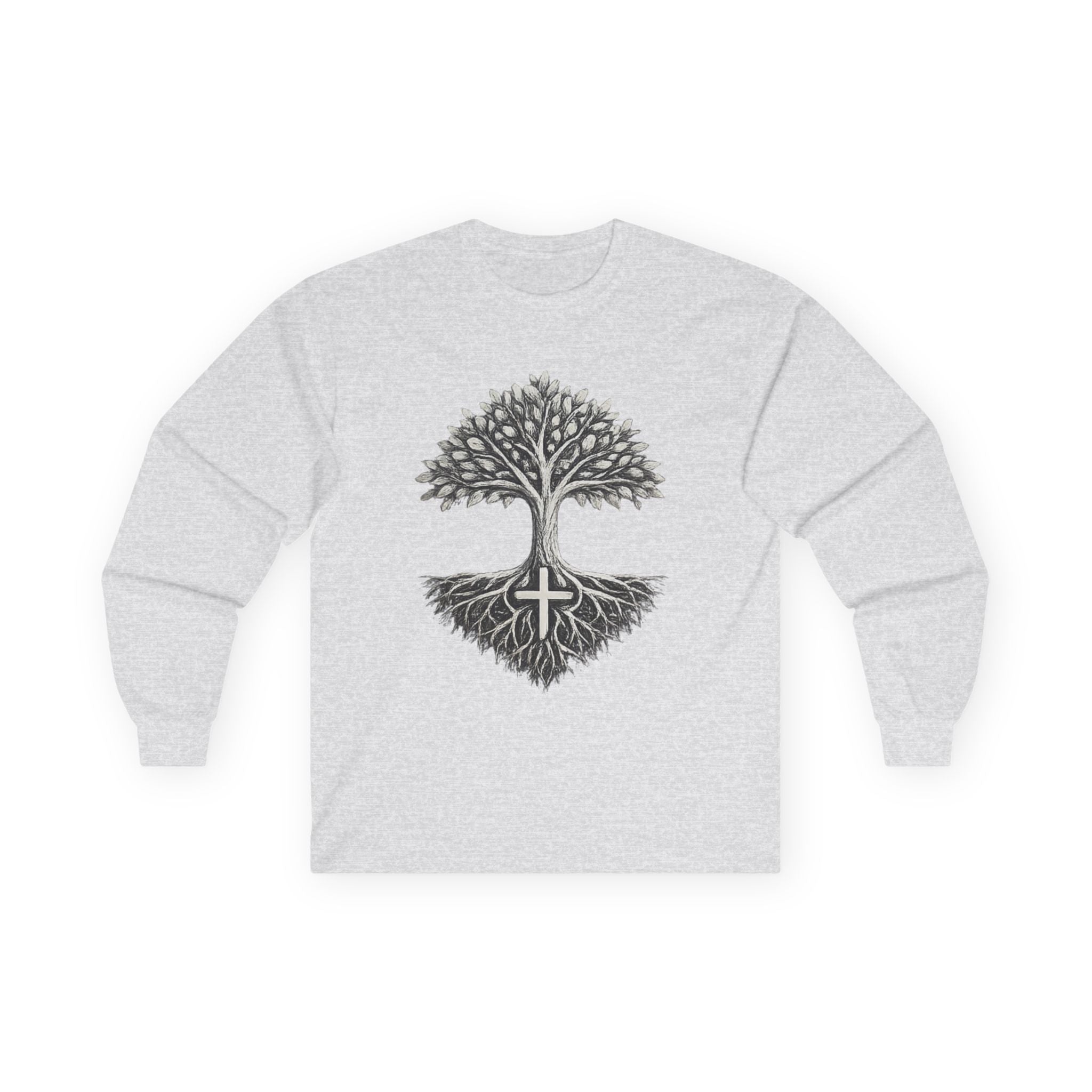Tree of Life Long Sleeve Tee — Roots & Cross Graphic Spiritual Shirt