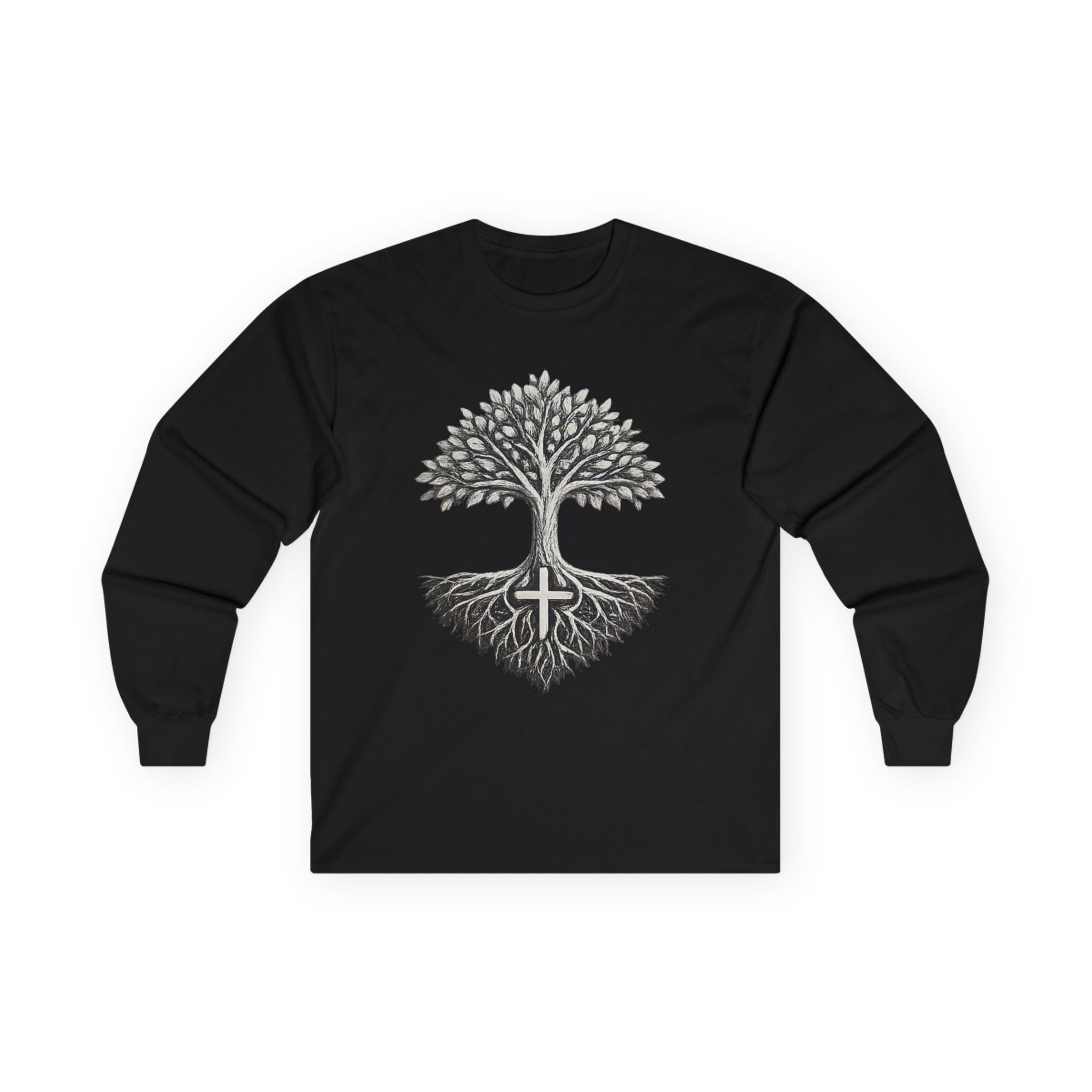Tree of Life Long Sleeve Tee — Roots & Cross Graphic Spiritual Shirt