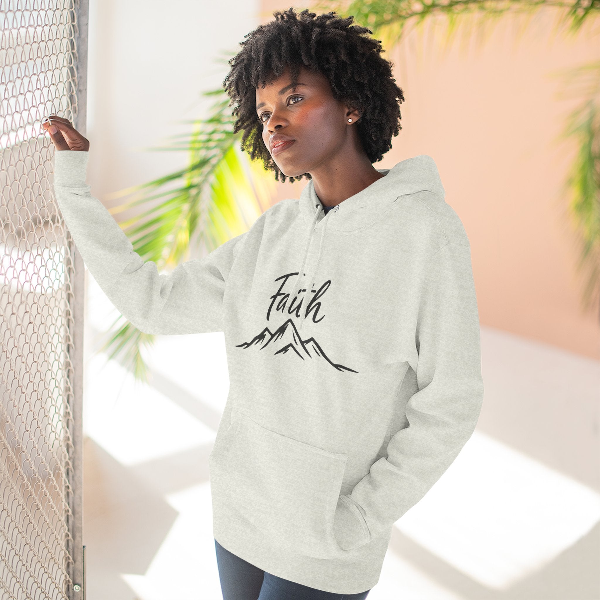 Faith Mountain Hoodie — Minimal Script Mountain Graphic Pullover